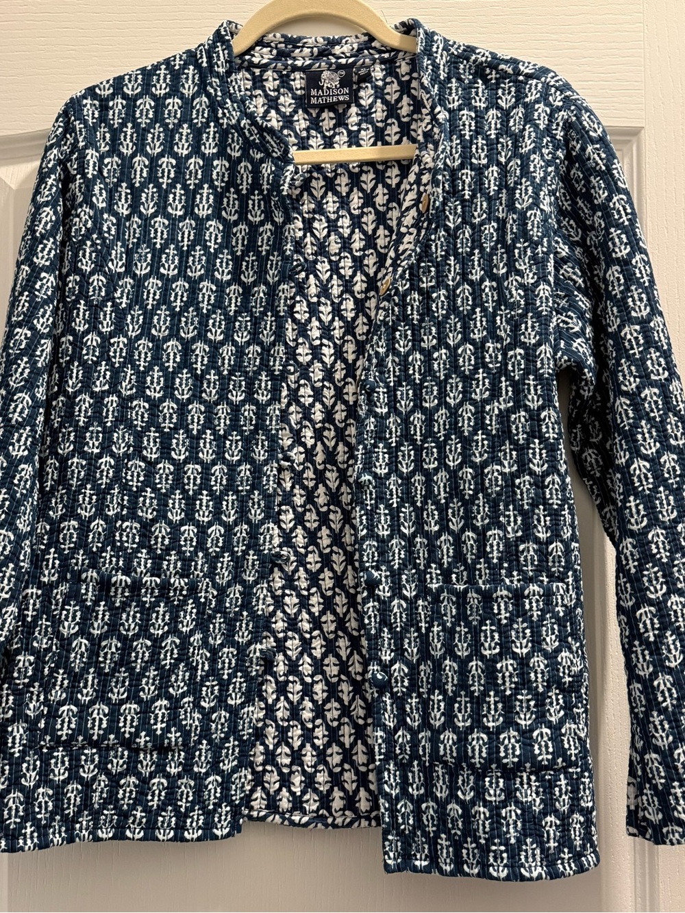 Madison Mathews Quilted Jacket Navy with White Tulip